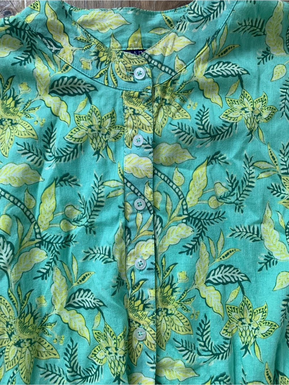 Ro’s Garden Mumi Cotton Midi Dress Women’s M Aqua Green Floral Tiered Boho - Picture 6 of 8